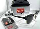 RAY-BAN CLUBMASTER RB3016 W0365 BLACK GOLD ARISTA G-15 GREEN SUNGLASSES 51MM NEW