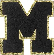 [DIILLEU] Iron on Letter Patch 3Pcs Varsity Glitter Chenille Letter Patches 4.5 inch for Clothing Backpacks Team Costume Decoration Black M