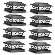 Solar Post Lights Outdoor 4 Modes Fence Deck Post Cap Light for 8 Pack Black