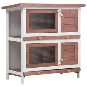 Outdoor Rabbit Hutch 4 Doors Brown Wood
