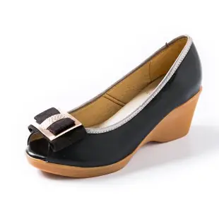 【ALAIN DELON】時髦性感-全真皮魚口楔型鞋W9417(3色 黑色 粉色 黃色)