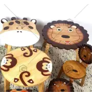 Thai Kids Giraffe Lion Animal Table Desk Solid Eco-Friendly Rubber Wood Handmade