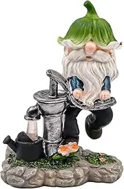 NUZAMAS Solar Powered Garden Ornaments, Decorative Pump Wizard Statue with Solar Lantern Garden Decoration Ornament Table Top Sculpture Lighting Waterproof Lamp