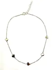 Solid Sterling Silver 925 Station Hearts Adjustable Chain Anklet Bracelet-9/10"