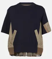 [Sacai] Sacai Paneled cotton-blend T-shirt AU 12 blue
