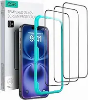 ESR 3 Pack for iPhone 16/iPhone 15 Screen Protector, Tempered Glass Film with Easy Installation Tool, 9H Hardness, Military-Grade Shatterproof, Full Coverage, HD Clear, Scratch Resistant