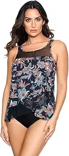 [Miraclesuit] Women's Swimwear Fuego Floral Mirage High Neckline Underwire Bra Tankini Bathing Suit Top, Black/Multi, 12
