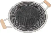 13.39 Inch Korean BBQ Grill Plate, Stainless Steel Round BBQ Pan for Indoor and Outdoor, Fast and Even Heat Distribution, Wooden Handle, Suitable for Gas,Stove,Induction,Electric (34cm)