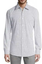 Boss Hank Kent Geometric Print Knit Men's White Shirt Size 2XL