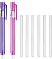 Molain Retractable Mechanical Pen Style Eraser Set, 2PCS with 6 Replacement Refills, Click Erasers for School, Office, Painting, Writing (Pink, Purple)
