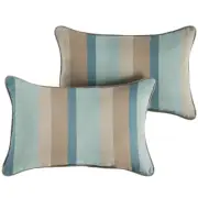 Sunbrella Blue Taupe Stripe with Silver Grey Rectangular Outdoor Corded Lumbar P