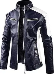 [JEShifangjiusu] Men's Locomotive Jacket With Chain Closure Simulated Leather Standing Pu Coat Wind Protection Coat
