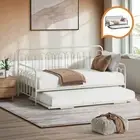 Oikiture Trundle Bed Frame Daybed Single Size Base Metal Single Beds x2