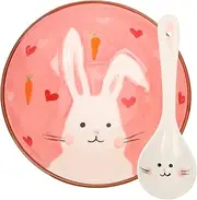 MUCKLILY Ceramic Rabbit Bowl Dinnerware Salad Plate Kitchen Utensil Kit Portable for Camping