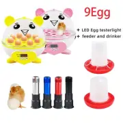 9 Egg Incubator Automatic Digital Control + LED Egg Test Light + Feeder and Drin