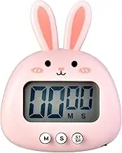Cute Rabbit Timer, Digital Timer for Kids, Kitchen Timer for Cooking, Big Digits Loud Alarm Magnetic Backing Stand Cooking Timers for Baking (Without Battery) (Pink)