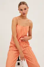 Orange Plisse Cami Sleeveless Scoop Neck - Size 10, Women's Cami