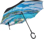 Double Layer Inverted Umbrella Cars Reverse Umbrella Port of Kos Island Greece Windproof UV Proof Travel Outdoor Umbrella
