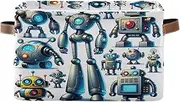 Cartoon Robots Fabric Storage Organizer, Foldable Decorative Collapsible Storage Bin with Handle for Home/office, Set of 2