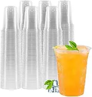 50 pcs Reusable Plastic Cups,Clear Plastic Cups with Lid and Leak Proof Paper, PET Plastic Cups for Iced Coffee, Milkshake and Smoothie