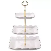 3 Tier Porcelain Cupcake Stand Tiered Serving Cake Stand Square White Embossed
