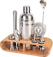 Yotsuba Cocktail Set, 12pcs Cocktail Shaker Set Mixer Martini Spirits Maker Bar Bartender Kit Perfect Home Bartending Kit and Martini Cocktail Shaker Set with Bamboo Stand