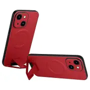 For iPhone 14 Plus PU Leather Coated PC+TPU Cover Hidden Kickstand Phone Case Compatible