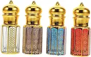 PartyKindom 4Pcs Portable Mini Glass Perfume Bottles with Roller Ball Refillable Essential Oil Dispenser for Travel Daily Use and Aromatherapy Middle Eastern Style Robust Glass