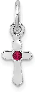 [JewelryWeb] 925 Sterling Silver Polished Rh Plated Teen Preciosca Crystal July Religious Faith Cross Pendant Necklace 17x5.91mm Wide