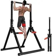 WATBKHE Power Tower Pull Up Dip Station Foldable, Pull Up Bar Station Adjustable, Multi-Function Home Gym, Strength Training Fitness Equipment, Support 450LBS