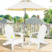 CostwayFolding Adirondack Chair with Cup Holder for Outdoor-White-2 pieces