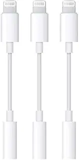 3 Pack Headphone Adapter for iPhone, [Apple MFi Certified] Lightning to 3.5 mm Headphone Earphone Jack Adapter Compatible with iPhone 13/12/11/XS/XR/X 10 8 7, Support Calling & Music Control (White)