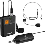 TONOR UHF Wireless Microphone System with Headset Mic/Lavalier Lapel Mic, Bodypa