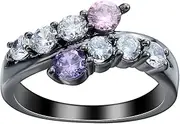 [VPbao] Women Ring 18K Stainless Steel CZ Cut Cubic Zirconia Promise Rings Multicolor