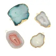 Amazing Real Geode Agate Slice Druzy Gold Plated DIY Making Connectors Lot 4 Pcs
