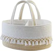Baby Diaper Caddy, Nappy Organiser, Cotton Rope Diaper Basket Caddy, DIY Basket with Changeable Compartments, Nursery Storage Bin and Car Organizer for Diapers and Baby Wipes