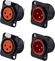 tunghey 4Pack Gold 3-Pin XLR Male + Female Socket Metal Panel Mount Chassis Microphone Audio Jack D-Type Connector Adapter (4Pack)