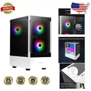 Talos E3 White Mid-Tower PC Case with Side Glass, 3 ARGB Fans & Cable Management