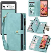 [TwoHead] for Google Pixel 6 Case, Detachable Magnetic Wallet Case with Card Holder,Coin Pocket,PU Leather All-Round Shockproof Cover, 6.4in,Blue