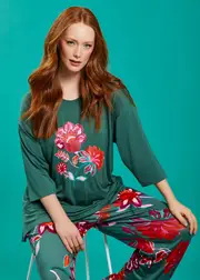[Taking Shape] Taking Shape Bamboo Flower Bloom Pyjama Top Size 26 in IVY Green - Plus Size Women's Clothing Ivy Green
