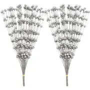 100PCS Artificial Glitter Berry Stem Jewelry 13.8in Decorative Christmas Silver