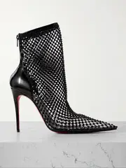 [Christian Louboutin] Christian Louboutin - Kate Max 100 Crystal-embellished Patent-leather And Mesh Ankle Boots - Black - IT39 IT 39 Black