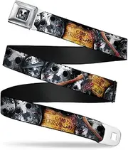 'Buckle-Down Seatbelt Belt-FRIDAY THE 13th/WELCOME TO CAMP CRYSTAL LAKE/Jason Mask3 Stacked/Axe-1.0'' Wide-20-36 Inches- Length'