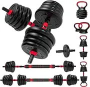 8 in 1 Li Fitness Adjustable Dumbbells Weights Set, Weight Set Used As Dumbbell, Two-Handle Kettlebell, Macebell, Push Up Stand, Barbell, Kettlebell, Roller Wheel for Home Gym Training