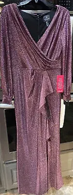 adrianna papell AP1E208170 Women’s Metallic Faux Wrap Long Sleeve
