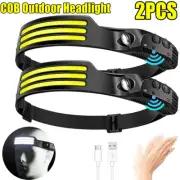 2PCS LED Headlamp USB Rechargeable Headlight Torch Work Light Bar Head Band Lamp