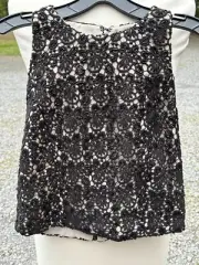 Alice and olivia top Black Lace Beaded Racer Back Nude Lining Size 10