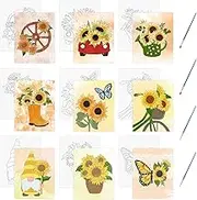 HICOHAND Pre Printed Canvases, 9 PCS 7.87 * 9.84' Sunflower Theme Pre Drawn Canvas Set with Brushes for Adults Boys Girls