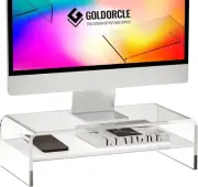 2-Tier Acrylic Monitor Stand Riser Clear Computer Monitor Stand for Laptop PC