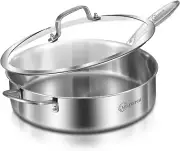 LOLYKITCH 6 QT Tri-Ply Stainless Steel Sauté Pan with Lid,Deep Frying Pan,Large
